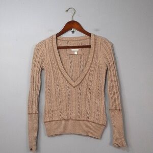 Pandemonium Angora Cotton Wool Blend Tan Deep V-Neck Sweater
